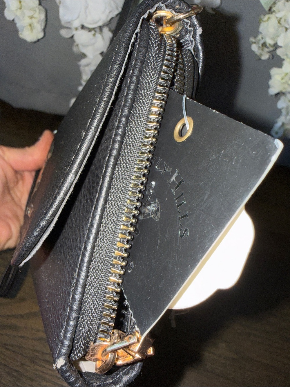 Beverly Hills Polo Club Black Pebbled Leather Crossbody Wallet with Gold Logo - Picture 4 of 8